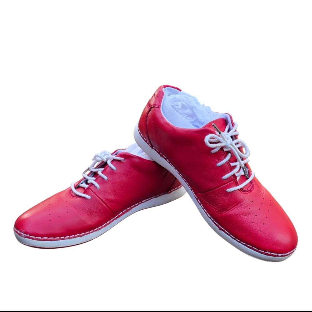 Alegria Sneakers Size 39 US 9 Essence Red Leather Shoes Bright Pop Color Lace Up